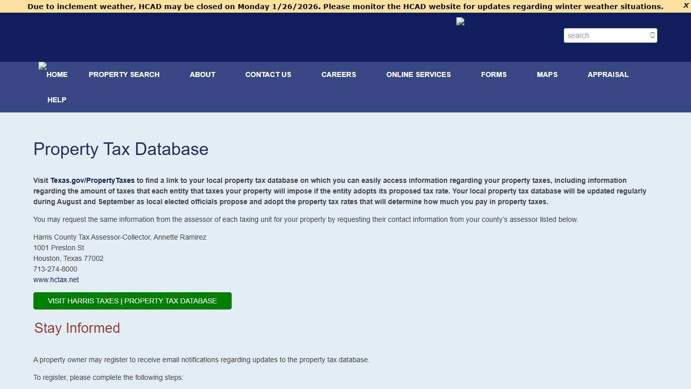 Property Tax Database - Harris Central Appraisal District